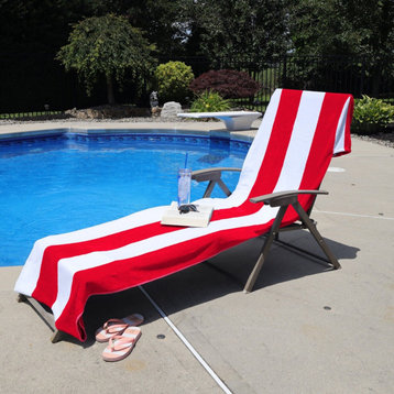 100% Cotton Cabana Striped Lounge Chair Towel, Red