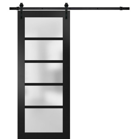 Barn Door 36 x 96 Frosted Glass, Quadro 4002 Matte Black, 6.6FT Rail