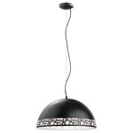EGLO - Savignano 1-Light Pendant - Add warmth to your space with the Savignano Pendant Light by Eglo, which features a matte black shade with white cutout detailing that  adds intrigue to this shade. This fixture offers an adjustable height, and you can mount it on a sloped ceiling.