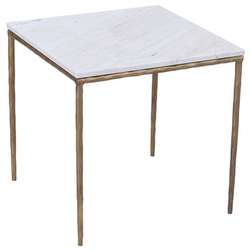White Marble & Brass Finish Side Table