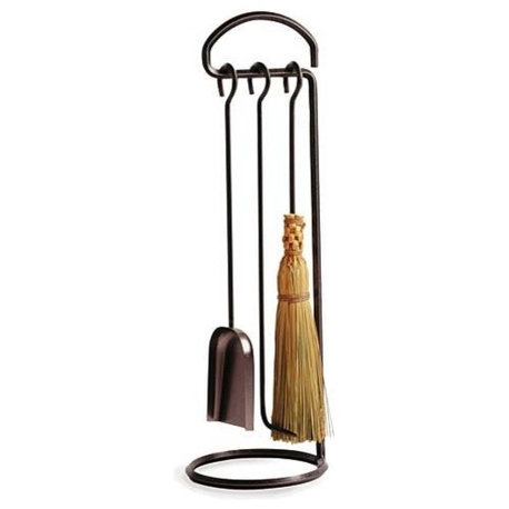Handcrafted Fireplace Tool Set Hammered Steel w Base & 3 Tools Hammered Steel