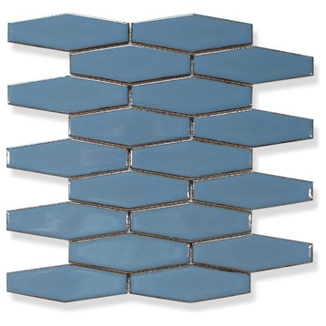 Atlanta Elongated 3D Hexagon Mosaic Tiles - Blue, 1 Sq Ft