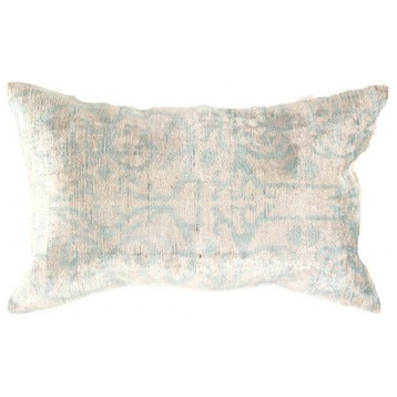 Canvello Light Blue Velvet Turkish Ikat Pillow 15''x24''
