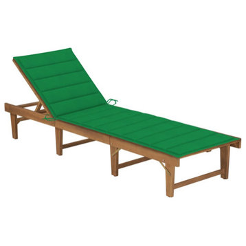 vidaXL Solid Wood Acacia Folding Sun Lounger with Cushion Patio Garden Seat