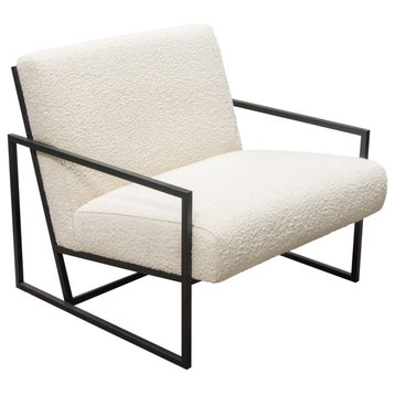 Luxe Accent Chair, Bone Boucle Textured Fabric With Black Powder Coat Frame