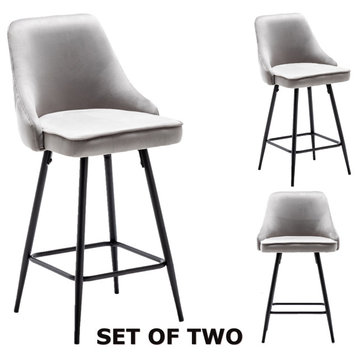 Upholstered 25" Dining Stool Bar Chairs, Set of 2 Gray Velvet