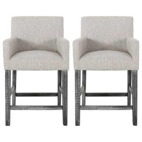 Chaparral Contemporary Fabric Upholstered Wood 26" Counter Stools, Set of 2, Light Gray/Gray