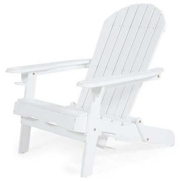Yadiel Outdoor Acacia Wood Folding Adirondack Chair, White