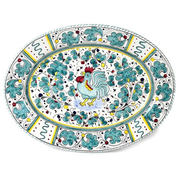 Orvieto Green Rooster Large Oval Platter