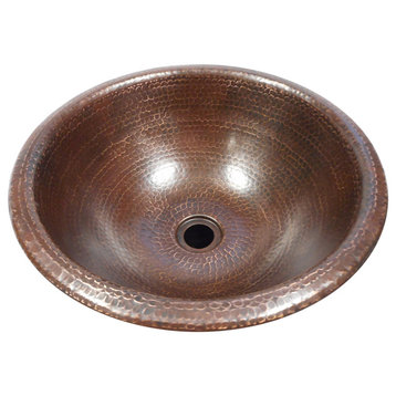 Rustic 15" Round Copper Bathroom Sink with Brushed Sedona Patina