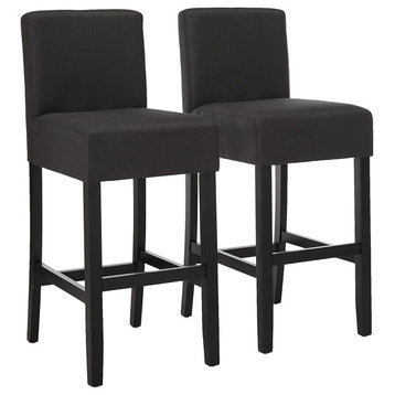 Set of 2 Bar Stool, Rubberwood Frame & Armless Dark Charcoal Polyester Seat
