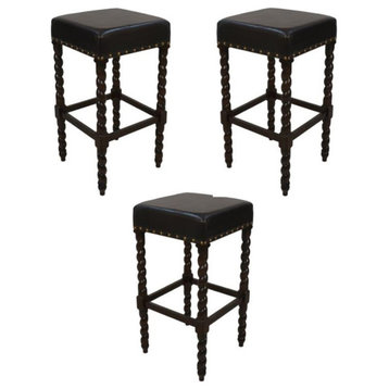 Home Square 30" Bar Stool in Espresso Brown Leatherette - Set of 3