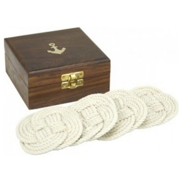 Rope Coasters With Anchor Box, Set of 4, 4''