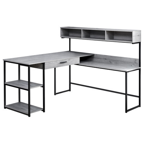 Computer Desk, Storage Drawers, L Shape, Work, Laptop, Metal, Grey, Black