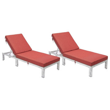 LeisureMod Chelsea Patio Weathered Grey Chaise Lounge Chair Set of 2 (Red)