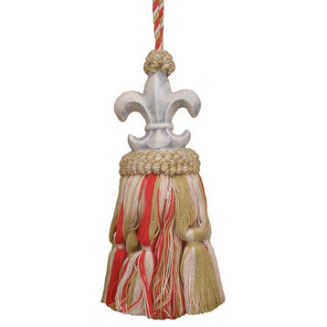 Tassel Fluer de Lis Green Pair Poly Rayon Wood Carved Hand-Painted
