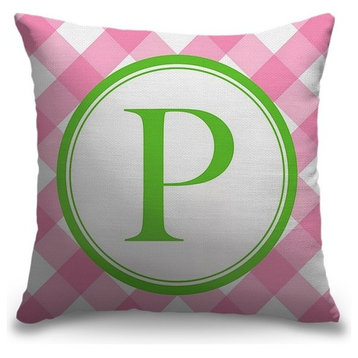 "Letter P - Circle Plaid" Outdoor Pillow 20"x20"