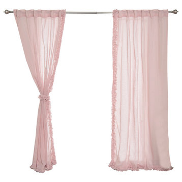 Small Ruffle Curtains, Pink, 52"x84", Set of 2