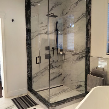 Sleek But Classic Black & White Bathroom Delivers Easy Care Elegance & Comfort
