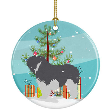 Polish Lowland Sheepdog Dog Merry Christmas Tree Ceramic Ornament, Multicolor