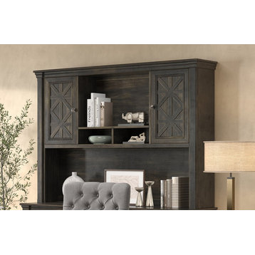 Traditional Wood Hutch With Doors Fully Assembled Dark Brown