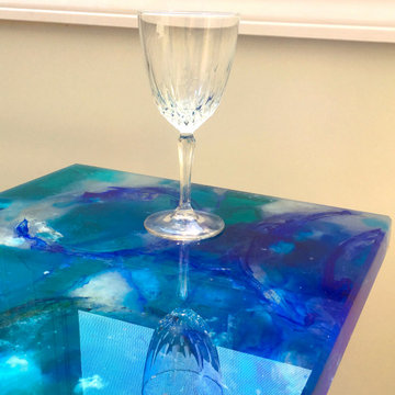 Ocean coral blue glass end table