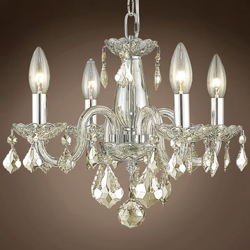Victorian Design 4 Light 15" Cognac Chandelier With Golden Teak Crystals