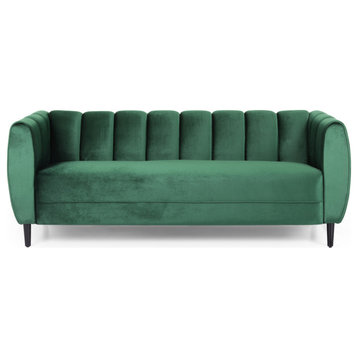 Yuma Modern Velvet 3 Seater Sofa, Emerald/Dark Brown