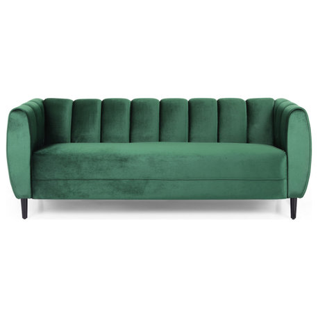 Yuma Modern Velvet 3 Seater Sofa, Emerald/Dark Brown