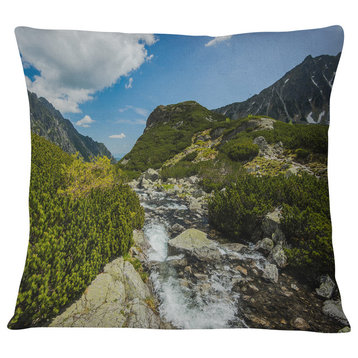 Alpine Stream in High Mountains Landscape Printed Throw Pillow, 16"x16"