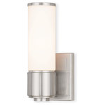 Livex Lighting - Weston 1-Light ADA Wall Sconce/ Bath Vanity, Brushed Nickel - This stunning design features a brushed nickel finish studded with hand blown satin opal white glass. This sleek design will brighten up bathroom. Pair it with the mini chandelier to give your bath that extra wow factor!