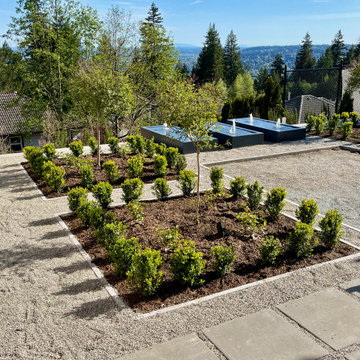 Upper garden beds hedged with Boxwood