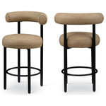 Meridian Furniture - Bordeaux Upholstered Stool, Tan, Vegan Leather, Matte Black, Set of 2 - Home bar guests (or family and friends gathered round the kitchen counter) never want to leave when you seat them in this Bordeaux tan vegan leather counter stool. Designed as an instant draw for the eye, this counter stool has a curvy back to provide support whether you're serving snacks or drinks. The upholstery is soft tan vegan leather, so you have minimal worries about maintenance and upkeep. An iron metal frame with a black matte finish gives a contemporary look to this handsome stool.