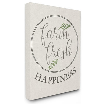 "Farm Fresh Happiness Cursive Typography" 16x20, Stretched Canvas Wall Art