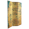 3 Panels Room Divider, Stretched Canvas With Unique Blossom Painting, Gold