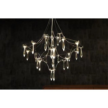 Cube Design Crystal LED Chandelier for Living Room, Bedroom, Chrome, Dia23.6xh23.6", Cool Light, Dimmable