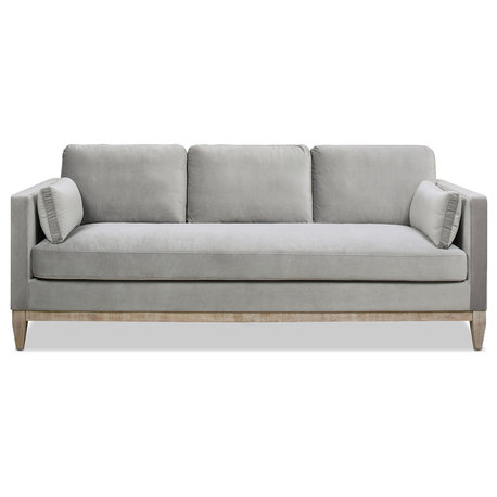 Knox 84" Modern Farmhouse Loose Pillow-Back Sofa, Opal Grey Velvet
