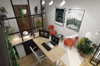 3D-Raumplanung: Kleines Arbeitszimmer mit industriellen Elementen