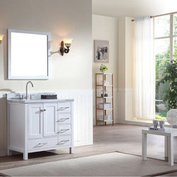 37 inch Single Sink White Finish Bathroom Vanity Carrara White Marble Countertop - Bathroom Vanities And Sink Consoles