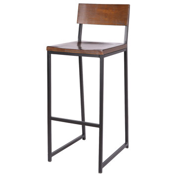 Zaylor Heavy Duty Barstool Frosted Black with Walnut Wood Seat (Set of 2)