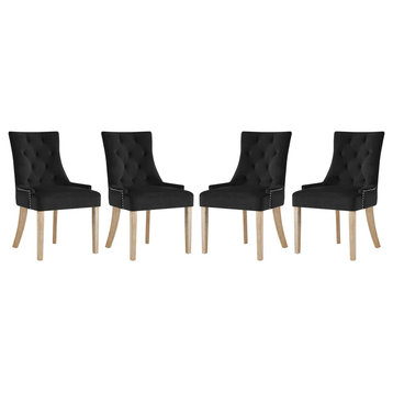 Modern Urban Living Dining Side Chair, Set of 4, Velvet Fabric Wood, Black