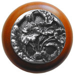 Notting Hill Decorative Hardware - Hibiscus Wood Knob, Antique Brass, Cherry Wood Finish, Antique Pewter - Projection: 1-1/8"