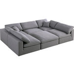 Meridian Furniture - Serene Linen Textured Fabric Deluxe Comfort 6-Piece U-Shaped Sectional, Gray - There's lots to love about the Serene linen textured deluxe cloud-like comfort modular collection, and this piece is not an exception. The soft Gray linen textured fabric is cozy and sleek to the touch while the overstuffed down/feather cushions provide gentle support so you can relax and unwind like a VIP. Customize your seating with this modular set by adding the pieces you like most. Latches under each piece make it easy to snap them into position for a look that's modern yet welcoming.