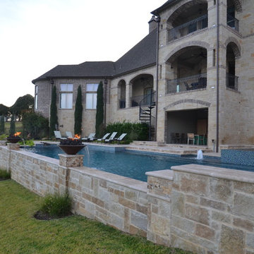 Bartonville Contemporary Pool with Vanishing Edge Spa