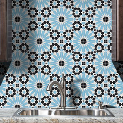 Moroccan Mosaic & Tile House - 8"x8" Agdal Handmade Cement Tile, Black ,Sky Blue, Set of 12 - Wall And Floor Tile