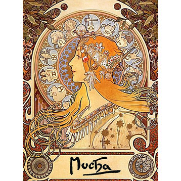 Tile Mural, Poster Girl Zodiac Woman By Alphonse Mucha Ceramic, Matte