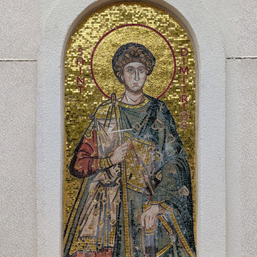 Saint Dimitrios Byzantine Icon – Handmade Gold Glass & Marble Mosaic Art - Mesh