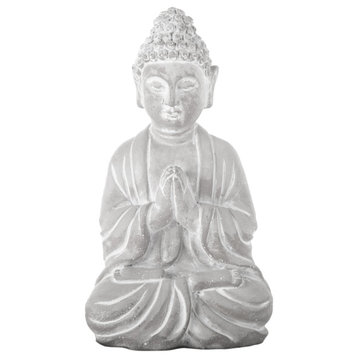 Cement Praying Buddha Figurine Washed Concrete Gray Finish