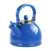 2.2-Quart Enamel Whistling Teakettle With Glass Lid, Azure