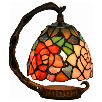 Flower Stained Glass Handcrafted Small Table Desk Lamp Night Light